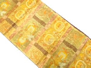 アンティーク　変わり格子に抽象花模様織り出し袋帯（材料）